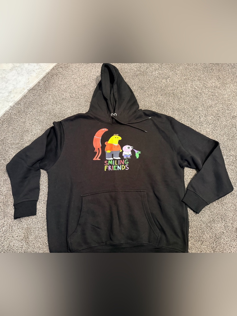 Black Graphic Smiling Friends Pullover Hoodie